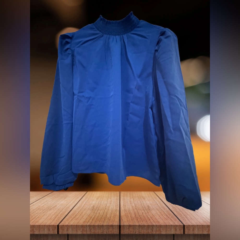 Elegant Blue Long Sleeve Blouse